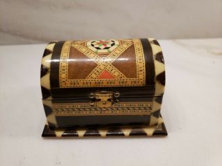 Vintage Handmade Inlaid Mother Of Pearl Trinket Box Wooden Dome Lid Jewelry Box
