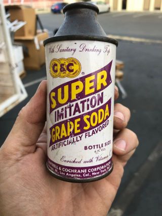 C & C Imatation Grape Soda Cone Top Can 6 Oz Bottle Size
