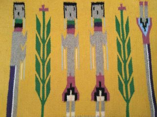 Vintage Wool Woven Native American Indian Navajo Pictorial Yei Rug Corn Weaving 2