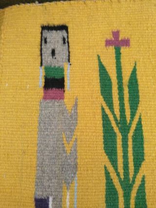 Vintage Wool Woven Native American Indian Navajo Pictorial Yei Rug Corn Weaving 3
