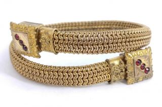 J Antique Victorian Bohemian Garnet Gold Filled Etruscan Braided Cuff Bracelet