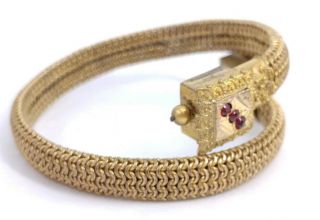 J Antique Victorian Bohemian Garnet Gold Filled Etruscan Braided Cuff Bracelet 2