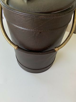 Vintage Leather Ice Bucket Bar ware By Sigma Made In USA With Brass Handles 2