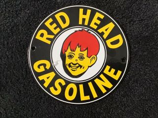 Vintage Red Head Gasoline Porcelain Gas Oil Sign Service Station Pump Plate Rare