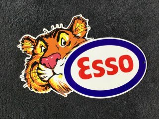Vintage Esso Gasoline Metal Sign Gas Oil Service Station Pump Plate Rare Tiger