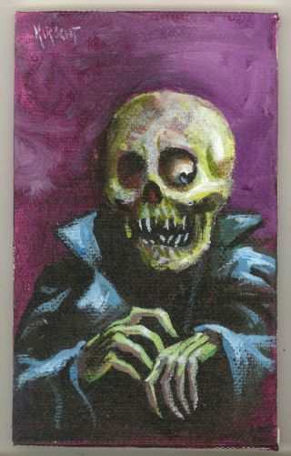 Kirscht Shiverbones Vintage Halloween Postcard Style Skull Painting
