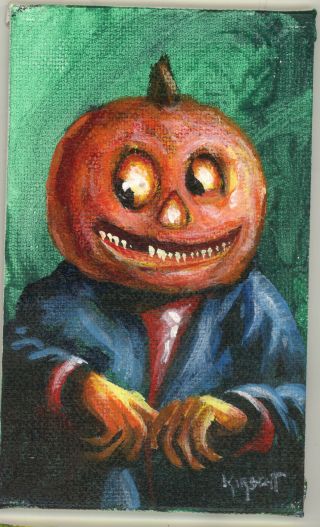 Kirscht Shiverbones Vintage Halloween Postcard Style Pumpkin Painting