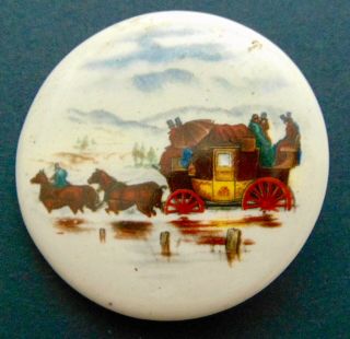 Vintage Large Staagecoach W/horses Ceramic Glass Button 911
