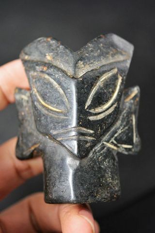 Chinese Sanxingdui Culture Magnetite Jade Carved Mask Amulet H15 2
