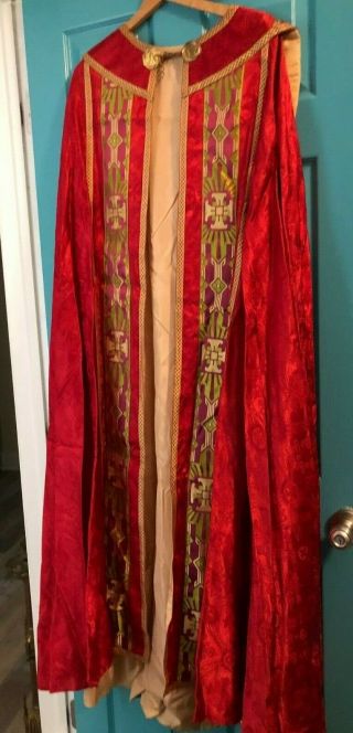 Gorgeous Vintage Catholic Priests Bishops Red Brocade & Gold Cope Vestment