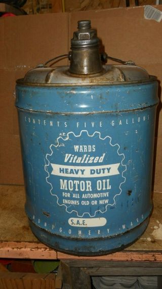 Vintage Montgomery Wards Heavy Duty Motor Oil 5 Gallon Oil Can Can