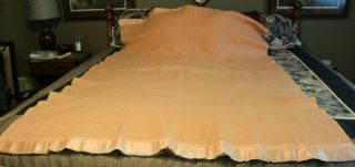Vintage Wards Wool Blanket Satin Binding Full Peach 80 " X 60 "