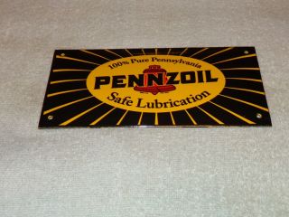 Vintage Pennzoil Safe Lubrication 8 " Porcelain Metal Gasoline Oil Door Push Sign