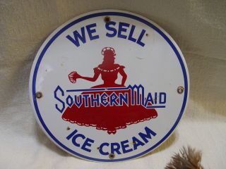 Vintage We Sell Southern Maid Ice Cream Porcelain Advertising 10 " Bubble Sign