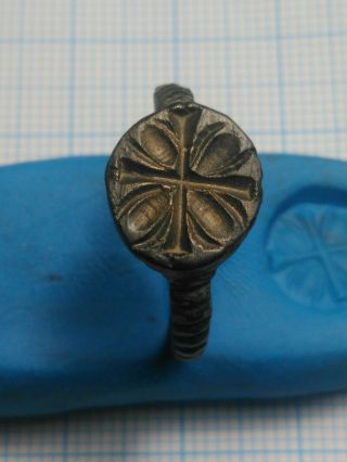 Rare,  Crusader Templar Cross Signet Ring Europe 12 - 13 Century Ad,  Medieval,