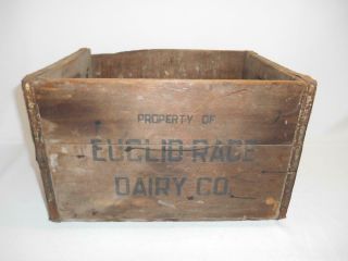Old Vtg Euclid Race Dairy Co.  Ohio Milk Bottle Wood Carrier Advertising