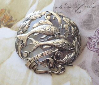 Vintage Peruzzi Sterling Silver Pisces Brooch Pin Pendant Zodiac Sign