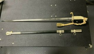 Vintage Us Navy Naval Officers Dress Sword W/ Leather Scabbard,  Knot