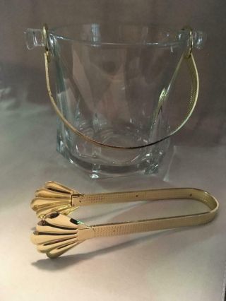 - Vintage Glass Ice Bucket With Gold Tongs
