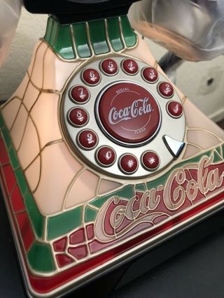 Coca - Cola Stained Glass Telephone Lighted Up Phone Push Up Button -