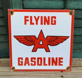 Vintage Flying A Gasoline 10 X 10 " Porcelain Gas & Oil Sign Pump Plate Lubester