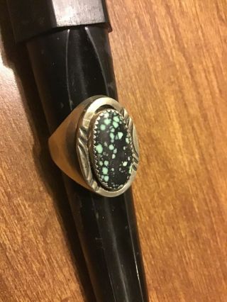 Vintage Navajo Spider Web Turquoise And Silver Ring Size 12.  5