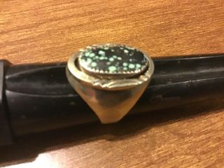 Vintage Navajo Spider Web Turquoise and Silver Ring Size 12.  5 2