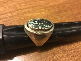 Vintage Navajo Spider Web Turquoise and Silver Ring Size 12.  5 3