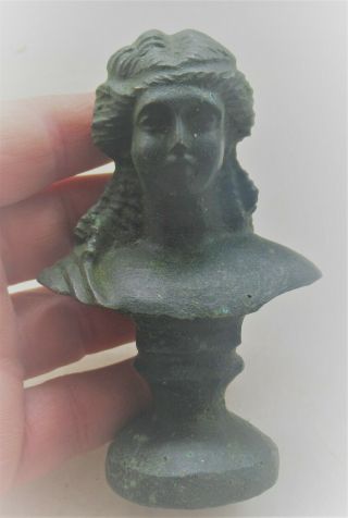 Circa 200 - 300ad Ancient Roman Bronze Bust Of Diana European Finds