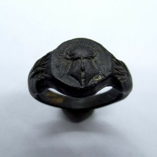 Roman Ancient Artifact Bronze Gladiator Ring With Helmet