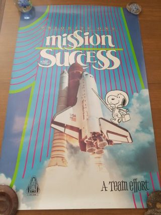 Vintage Snoopy Manned Flight Awareness Poster Nasa Space Shuttle