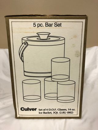 Vintage Culver Glass Bar Set Hunter Green (4) 14oz Glasses & Ice Bucket HOLLY 2