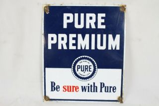 Vintage Pure Gasoline Porcelain Sign Service Station Gas Oil Pump Plate Rare