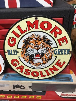 Vintage Gilmore Gasoline Metal Porcelain Gas Oil Pump Plate Sign