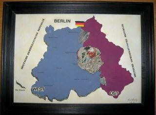 Berlin Wall Historical Rock Souvenir Framed And Documented.  With Map
