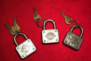 Vintage Master Lock Co.  77 Tiger Padlock W/keys - Set Of Three