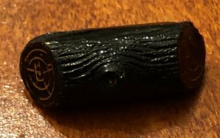 Rare Antique Black Glass Button,  Realistic Log Gold Trim,  3/4 "
