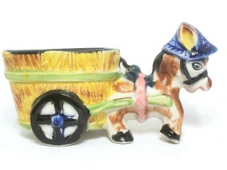 Vintage Small Porcelain Donkey And Cart Planter - Japan Cute