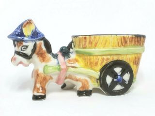 Vintage Small Porcelain Donkey and Cart Planter - Japan Cute 2