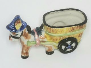 Vintage Small Porcelain Donkey and Cart Planter - Japan Cute 3