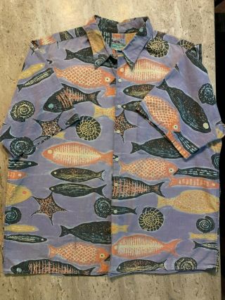 Reyn Spooner Hawaiin Traditions Fish Blue Button Shirt Xxl