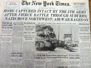 Best 3 1944 Ny Times Ww Ii Headline Newspapers Rome Italy Captured By The Allies