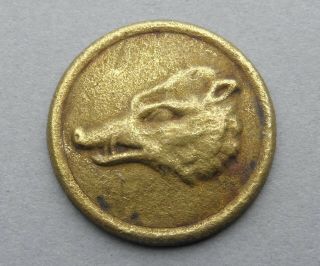 French Antique 19th Button.  Hunting.  Dog & Fox ??? Brass.