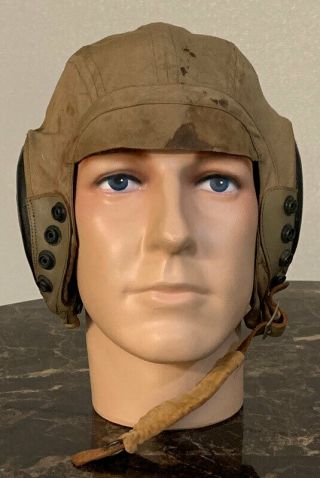 Wwii Usaaf Army Air Force Type An - H - 15 Summer Cloth Flight Helmet - Saw Combat