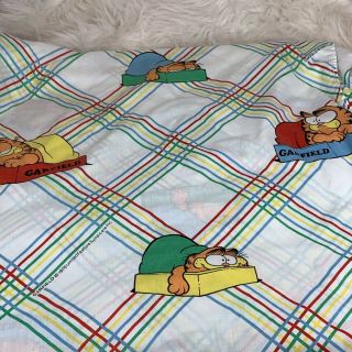 Vintage 1978 Garfield The Cat Twin Flat Sheet Cartoon Bedding Made In Usa
