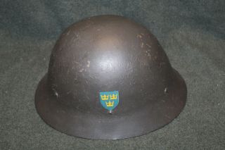 Ww2 Swedish Army M26 Combat Helmet,  Double Decal W/liner & Chinstrap