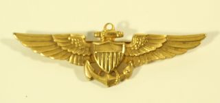 Wwii Us Navy Aviator Pilot Wings 2 3/4 " Full Sized Amico 1/20 Gold On Sterling