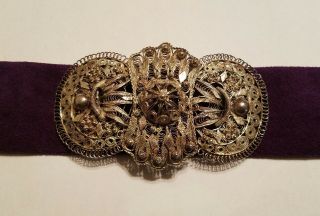 Large Edwardian Sterling Silver Ornate Filigree Belt Buckle