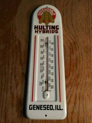 Rare 1950s Vintage Hulting Hybrids Corn Thermometer Sign Geneseo IL Farm Old oil 2