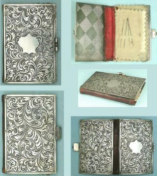 Special Antique Engraved Sterling Silver Needlebook English Circa 1850